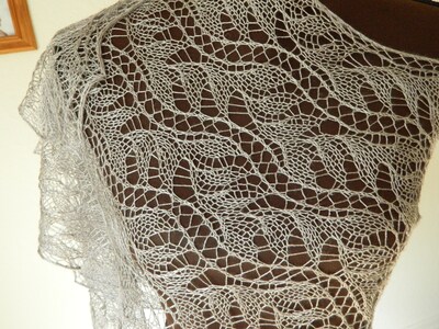 Lace scarf shawl stole wrap hand made knitted gift for women  silk silver grey color - image2